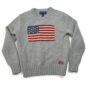 Polo by Ralph Lauren Gray Sweater with American Flag